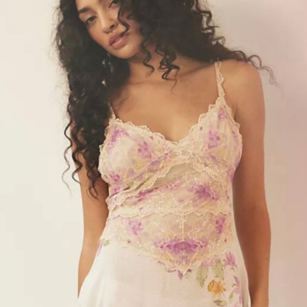 Free People Spring Soiree Midi Lace Trim Slip Floral Spring Combo XS NWT - Picture 13 of 14